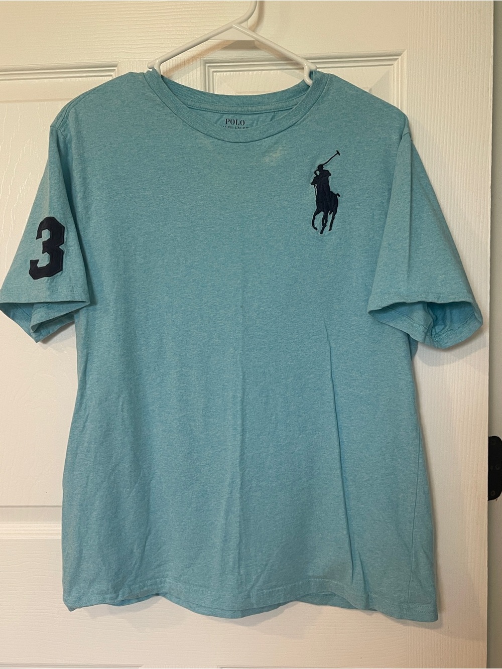 Polo by Ralph Lauren light blue Short Sleeve Polo Player Tee with Sleeve Number